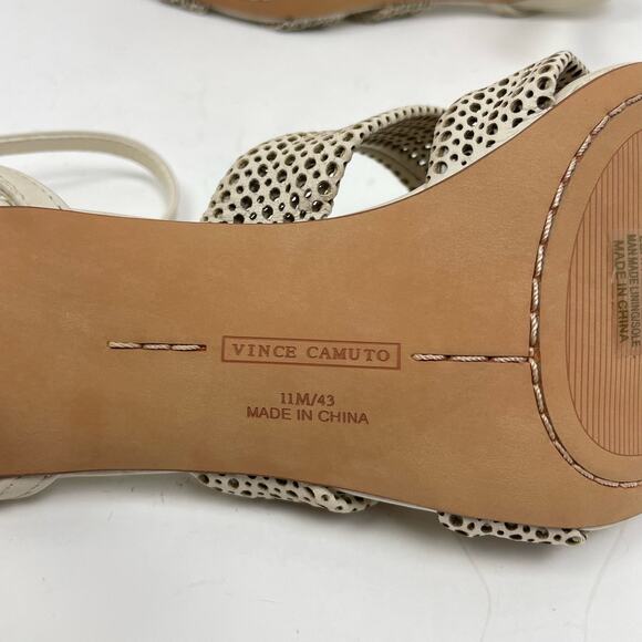 Vince Camuto | Earlena SZ US 11 NWOB Mesh Cut Leather Square Toe Cream Heels - Picture 12 of 13